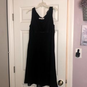 Evan Picone black dress with lace top and ribbon around empire waist.